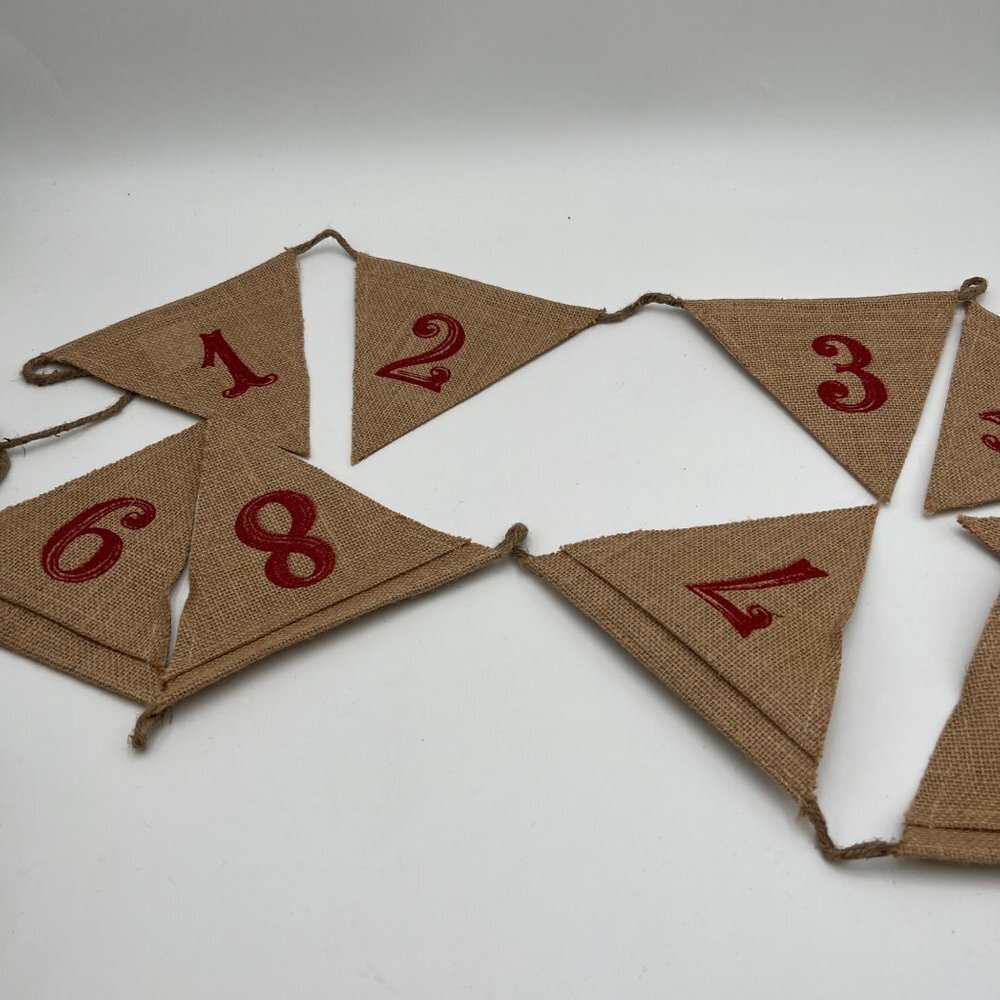 Christmas Advent Calendar Banner Jute Burlap Pocket Wall Decor Farmhouse Rustic